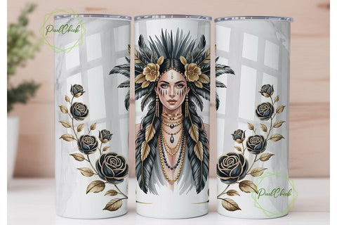 Tribal Woman Headdress 20oz Tumbler Wrap Sublimation PixelChick 
