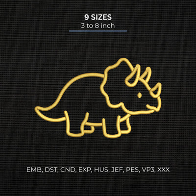 Triceratops Dinosaur Outline Embroidery Design – Cute Minimal Dino Machine Embroidery File Embroidery/Applique DESIGNS PatternFeed8 