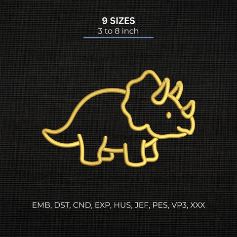 Triceratops Dinosaur Outline Embroidery Design – Cute Minimal Dino Machine Embroidery File Embroidery/Applique DESIGNS PatternFeed8 