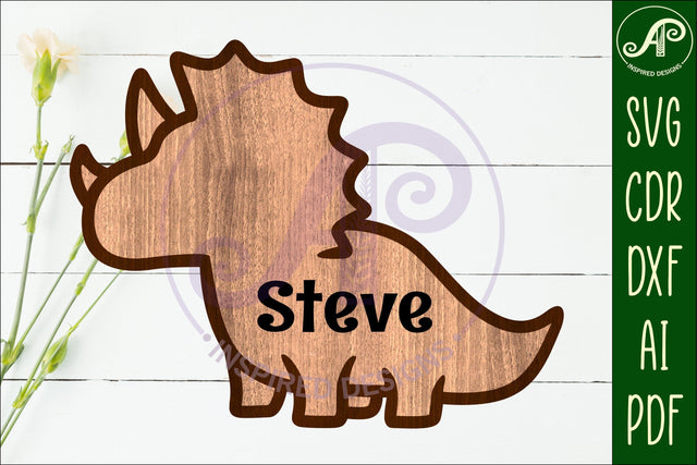 Triceratops Dinosaur outline two layer name wall sign SVG APInspireddesigns 