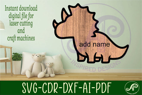 Triceratops Dinosaur outline two layer name wall sign SVG APInspireddesigns 