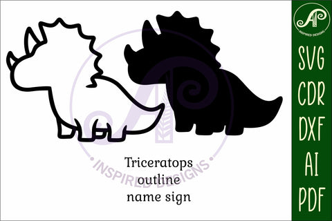 Triceratops Dinosaur outline two layer name wall sign SVG APInspireddesigns 