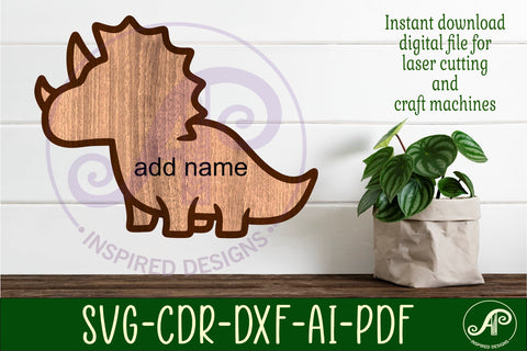 Triceratops Dinosaur outline two layer name wall sign SVG APInspireddesigns 