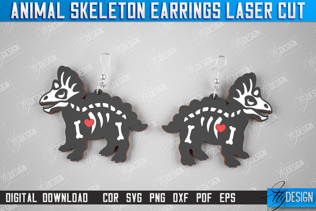 Triceratops Skeleton Earrings | Halloween Earrings | Jewelry Design | Bijoux Design | CNC Files SVG Fly Design 