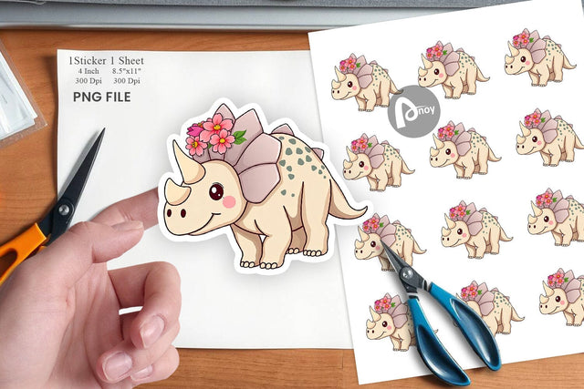Triceratops with Flowers Sticker Sublimation artnoy 
