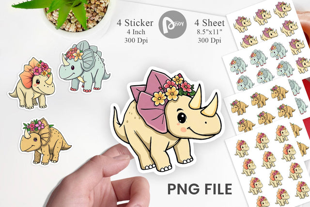 Triceratops with Flowers Sticker Sublimation artnoy 