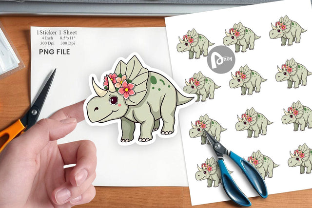 Triceratops with Flowers Sticker Sublimation artnoy 