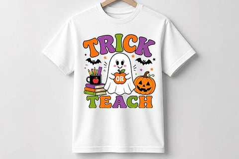 Trick or Teach Halloween Teacher PNG, Cute Ghost Sublimation SVG BillahCrafts 