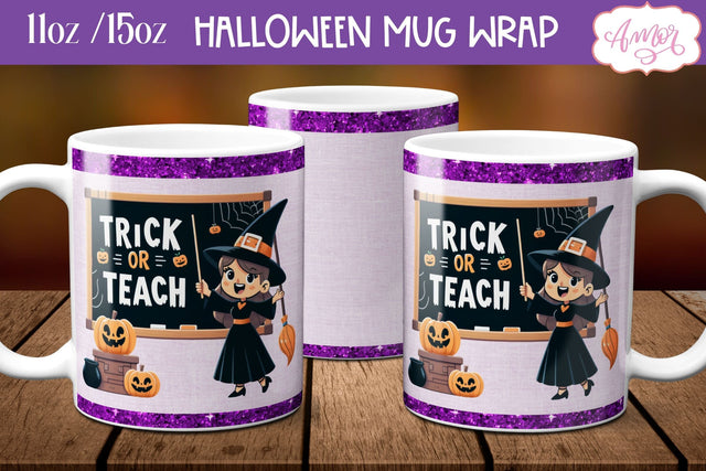 Trick or teach mug wrap PNG | Teacher Halloween mug design Sublimation Amorclipart 