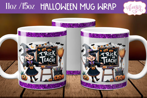 Trick or teach mug wrap PNG | Teacher Halloween mug design Sublimation Amorclipart 