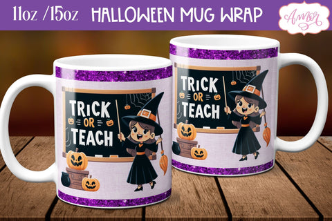 Trick or teach mug wrap PNG | Teacher Halloween mug design Sublimation Amorclipart 