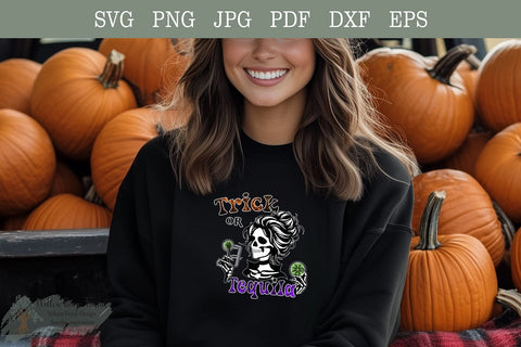 Trick or Tequila Halloween Shirt Design | Funny Tequila Drinking Girl with Limes and Shot Glass | Digital Download SVG EPS DXF PDFPNG JPG SVG Willow Paige Farms 