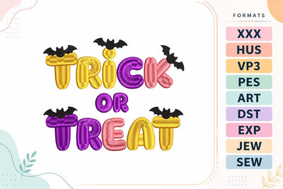 Trick or Treat Bats Halloween Embroidery Design Embroidery/Applique DESIGNS sg embroidery 