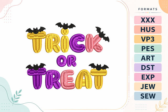 Trick or Treat Bats Halloween Embroidery Design Embroidery/Applique DESIGNS sg embroidery 