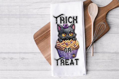 Trick or Treat Black Cat Cupcake Towel Sublimation Sublimation Jagonath Roy 