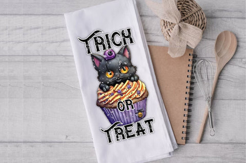 Trick or Treat Black Cat Cupcake Towel Sublimation Sublimation Jagonath Roy 