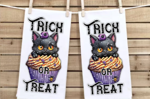 Trick or Treat Black Cat Cupcake Towel Sublimation Sublimation Jagonath Roy 