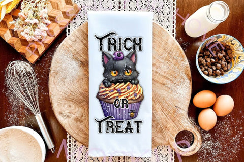 Trick or Treat Black Cat Cupcake Towel Sublimation Sublimation Jagonath Roy 