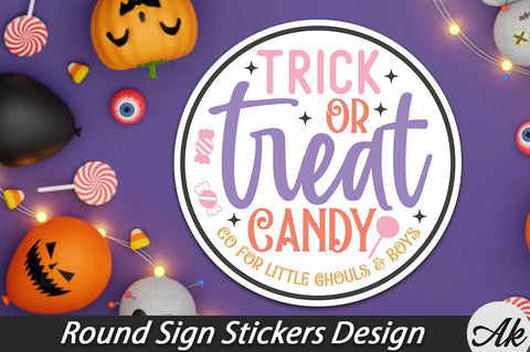 Trick or treat candy co for little ghouls & boys Round Sign Stickers Design SVG akazaddesign 