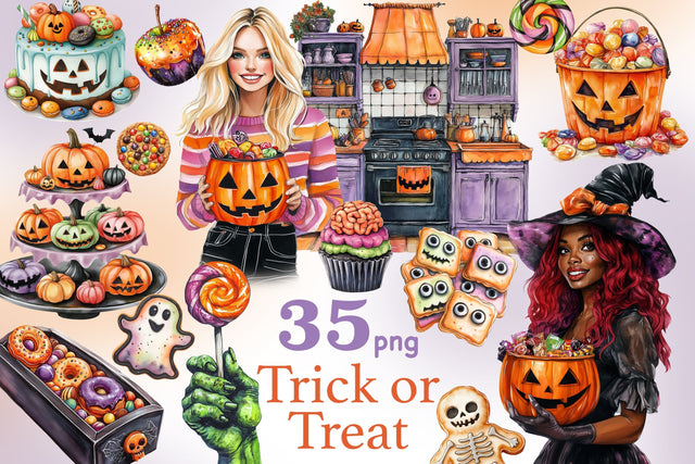 Trick Or Treat Clipart Bundle | Halloween Cookie PNG SVG GlamArtZhanna 