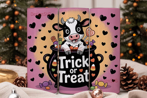 Trick or Treat Cow Tumbler Wrap Sublimation DesignSVG 