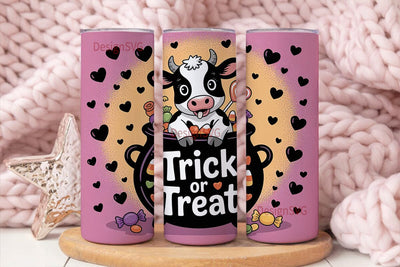 Trick or Treat Cow Tumbler Wrap Sublimation DesignSVG 
