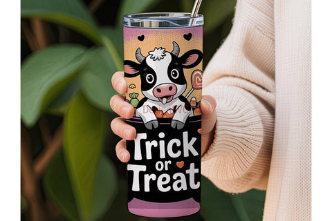 Trick or Treat Cow Tumbler Wrap Sublimation DesignSVG 