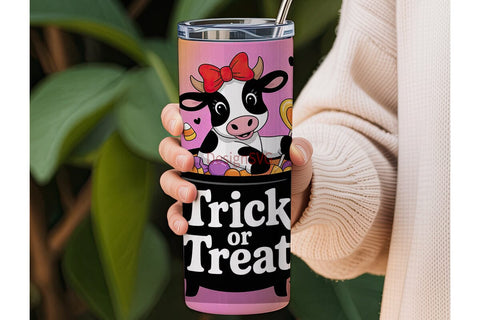 Trick or Treat Cow Tumbler Wrap Sublimation DesignSVG 