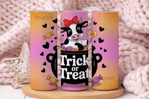 Trick or Treat Cow Tumbler Wrap Sublimation DesignSVG 