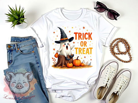 Trick Or Treat, Cute Ghost, Halloween, PNG Files, Sublimation Designs, Halloween Decor, Spooky Graphics, Fall Crafts Sublimation Lara' s Designs 