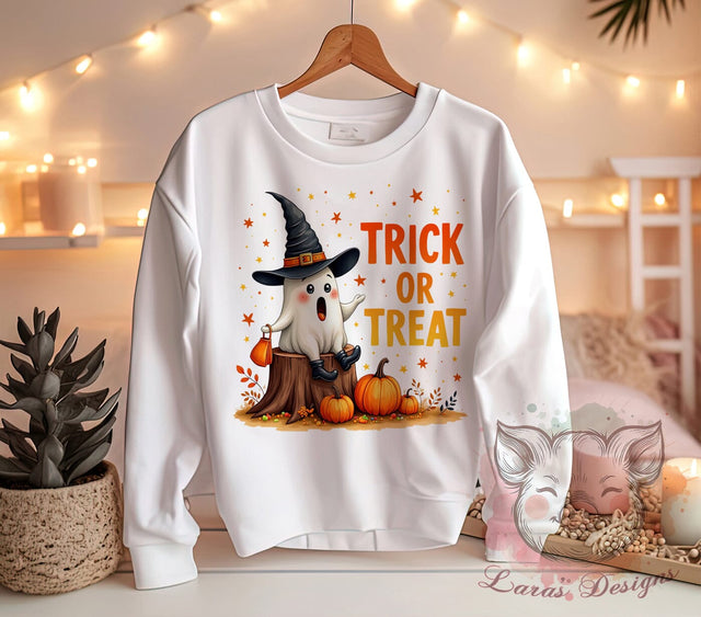 Trick Or Treat, Cute Ghost, Halloween, PNG Files, Sublimation Designs, Halloween Decor, Spooky Graphics, Fall Crafts Sublimation Lara' s Designs 