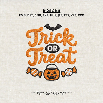 Trick or Treat Embroidery Design – Halloween Pumpkin Candy Bat Machine Embroidery File Embroidery/Applique DESIGNS PatternFeed8 