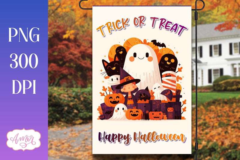 Trick or treat garden flag sublimation PNG | Halloween flag Sublimation Amorclipart 