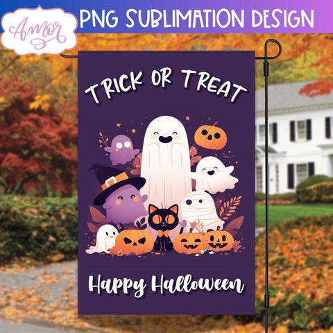 Trick or treat garden flag sublimation PNG | Halloween flag Sublimation Amorclipart 