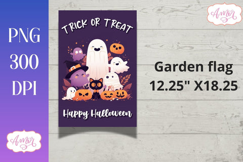 Trick or treat garden flag sublimation PNG | Halloween flag Sublimation Amorclipart 