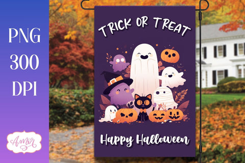 Trick or treat garden flag sublimation PNG | Halloween flag Sublimation Amorclipart 