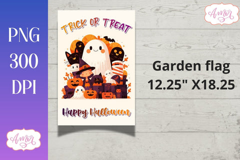 Trick or treat garden flag sublimation PNG | Halloween flag Sublimation Amorclipart 