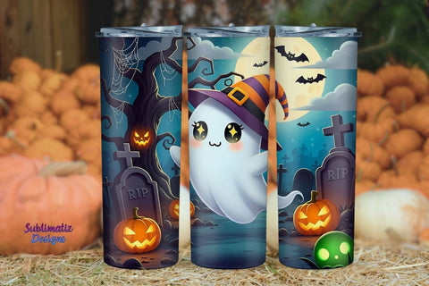 Trick or Treat Ghost Tumbler Wrap | Halloween Tumbler Wrap for Sublimation Sublimation Sublimatiz Designs 