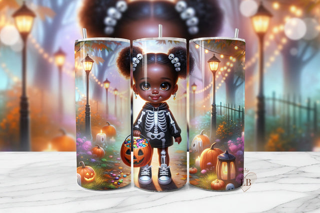 Trick-or-Treat Girl Skeleton Halloween Tumbler Design Sublimation BijouBay 