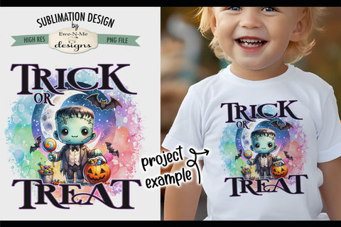 Trick or Treat Halloween Cute Frankenstein | PNG Design for Sublimation and DTF Sublimation Ewe-N-Me Designs 