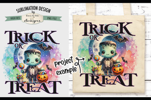 Trick or Treat Halloween Cute Frankenstein | PNG Design for Sublimation and DTF Sublimation Ewe-N-Me Designs 