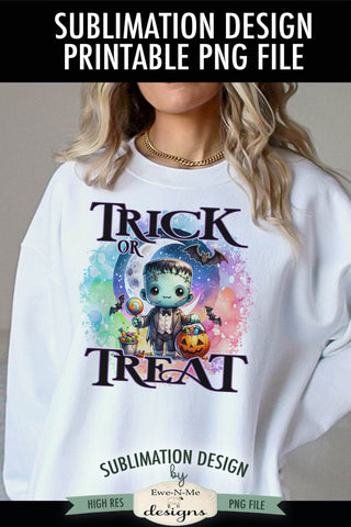 Trick or Treat Halloween Cute Frankenstein | PNG Design for Sublimation and DTF Sublimation Ewe-N-Me Designs 