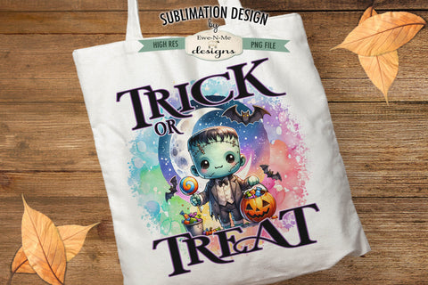 Trick or Treat Halloween Cute Frankenstein | PNG Design for Sublimation and DTF Sublimation Ewe-N-Me Designs 