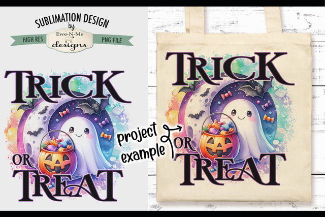 Trick or Treat Halloween Cute Ghost | PNG Design for Sublimation and DTF Sublimation Ewe-N-Me Designs 