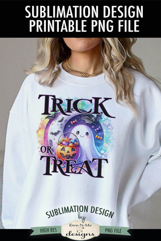 Trick or Treat Halloween Cute Ghost | PNG Design for Sublimation and DTF Sublimation Ewe-N-Me Designs 