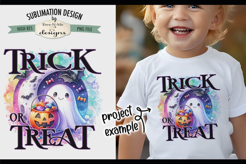 Trick or Treat Halloween Cute Ghost | PNG Design for Sublimation and DTF Sublimation Ewe-N-Me Designs 