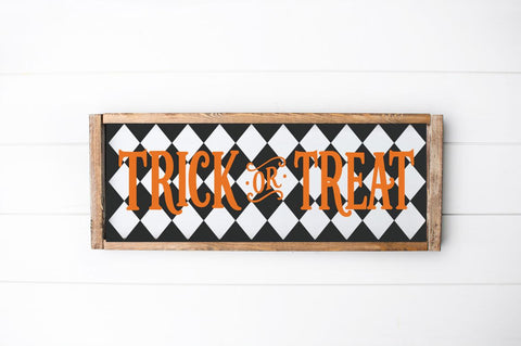 Trick or Treat Halloween SVG, Checkered Porch Sign Cut File SVG Pickled Thistle Creative 