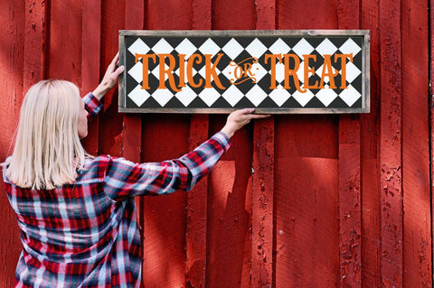 Trick or Treat Halloween SVG, Checkered Porch Sign Cut File SVG Pickled Thistle Creative 
