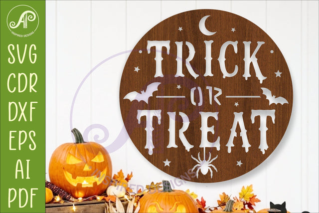 Trick Or Treat Halloween Wall Sign SVG Laser Cut File Spooky SVG APInspireddesigns 