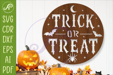 Trick Or Treat Halloween Wall Sign SVG Laser Cut File Spooky SVG APInspireddesigns 